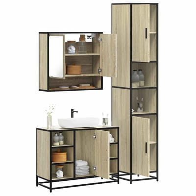 vidaXL - 3-delige - Badkamermeubelset - bewerkt - hout - sonoma - eikenkleurig