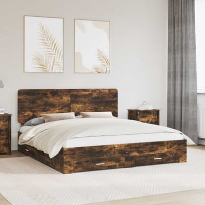 vidaXL - Bedframe - met - lade - Rook - Eiken - 200 - x - 200 - cm - Bewerkt - hout