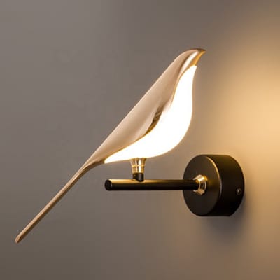 LED Vogel Lamp / Bird Lamp – Grote 33 cm Wandlamp Goud/Zwart – 3 Lichtkleuren – Moderne Wandverlichting