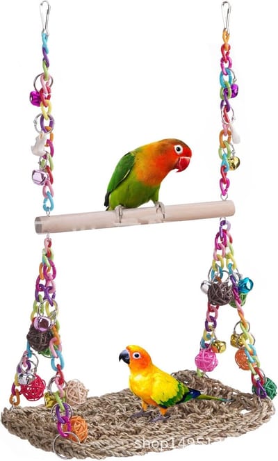 Vogel Schommel Speelgoed - Papegaai Klimtouw - Vogels Vermaken - Natuurlijke Materialen - 48 cm - Multicolor