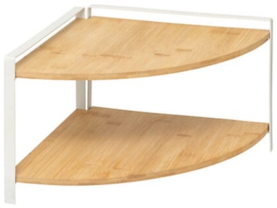 5Five Keuken/aanrecht hoek rekje - metaal/bamboe hout - 30 x 30 x 20 cm - organizer - naturel/wit - 2 laags