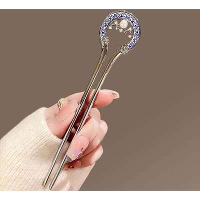 Simulatie Parel U-Vormige Haarspeld Retro Blauw en Wit Porselein U-Vormige Hanfu Haarspeld Haaraccessoires