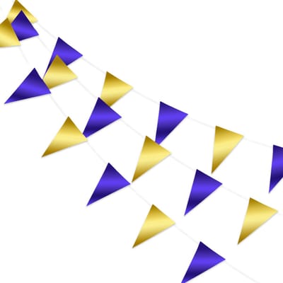 Q2P - Slingers - Verjaardag - Versiering - Vlaggenlijn - Feestartikelen - Feest - Decoratie - Slinger - Goud - Blauw