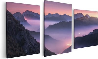 Artaza Canvas Schilderij Drieluik Bergen Landschap In Italië Tijdens Zonsondergang - 120x60 - Foto Op Canvas - Canvas Print