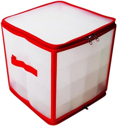 Kerstballen Opbergdoos - Kerstdecoratie Opslag - Feestdagen Organiseren - Met Divider - 30x30x30 cm - Transparant Rood