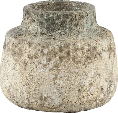 PTMD cai oud zandgrijze blauwe keramiek pot smalle nek rond m