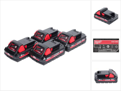 Milwaukee M18 HB3 High Output 4x 18 V 3.0 Ah / 3000 mAh Li-Ion accu ( 4x 4932471069 ) met laadniveau-indicator