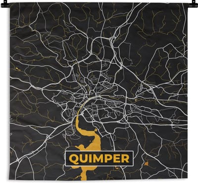 Wandkleed - Wanddoek - Stadskaart – Plattegrond – Kaart - Quimper – Frankrijk - 180x180 cm - Wandtapijt