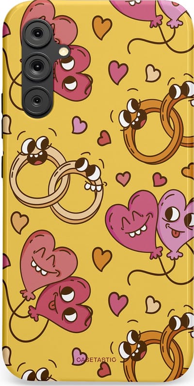 Casetastic Hoesje Geschikt voor Samsung A34 (5G) - Stijlvolle Beschermende Duo-layer Case - Gele Hartenpret