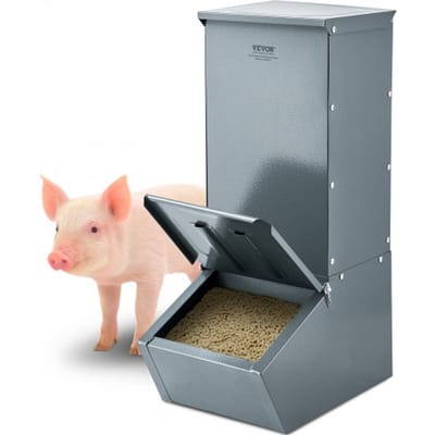 VEVOR varkensvoerbak, 2,2 bushel capaciteit, voerbak met één deur, robuuste stalen voerbak, multifunctionele kruipvoerbak, hooiruif voor buitenvee, landbouwbenodigdheden