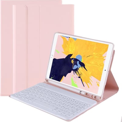 Hoes - Geschikt voor Apple iPad 8 (2020) - 10.2 inch - 8e Generatie - Toetsenbord Case - Keyboard Book Cover - Hoesje - Lichtroze