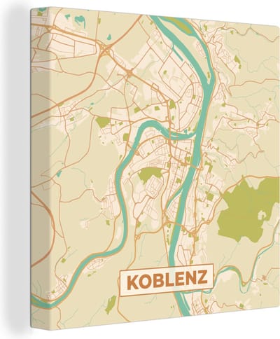 Canvas Schilderij Koblenz - Vintage - Kaart - Plattegrond - Stadskaart - 20x20 cm - Wanddecoratie
