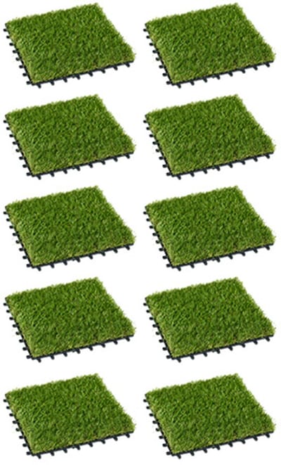 Kunstgras, 10 stuks, tuinversiering, duurzaam en makkelijk te onderhouden, geschikt voor balkon, tuin, 30 x 30 x 2,5 cm, donkergroen, kunststof.