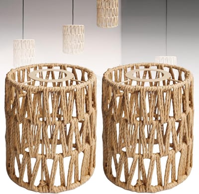 Boho Rattan Lampenkap Set van 2: Decoratieve Rieten Lampenschermen voor E27 Tafellampen, Hanglampen en Vloerlampen met Ø 12 cm en H 15 cm