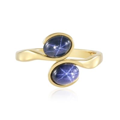 Cavill - Moderne Zilveren Ring 925 Sterling - 2 Blauwe Ster Saffieren 2,57 ct - Ovaal Cabochon - Asymmetrisch Design - Sieraden Cadeau