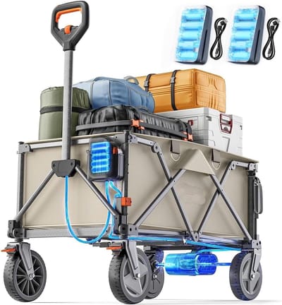 Famanu - Grijze bolderkar 200 l, 60 kg, offroadbanden en dubbele remmen