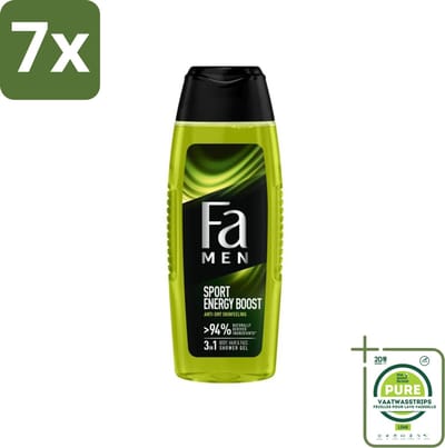 7 x Fa Men - Sport Energy Boost - Doucemiddel - Voor Lichaam, Haar & Gezicht - 250 ml - Grootverpakking - Sportdouche - Energieboost - Ginkgo Extract - Frisheid - 3-in-1 Douchegel