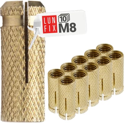 LUN FIX - Muuranker 10-delige set - 8mm - Messingpluggen - Inslagankers - Spreidbus