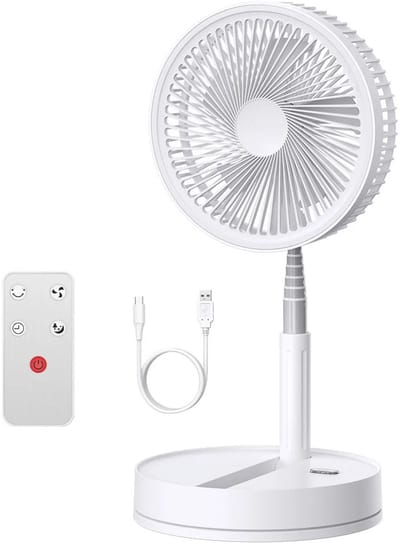 Opvouwbare Statiefventilator - Draadloze Ventilator met Afstandsbediening - 9000mAh Accu - USB-C Oplaadbaar - 4 Snelheden - Oscillatie 55° - Timer 1-4 uur - Wit