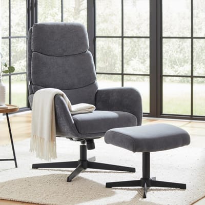 MODFU - Fauteuil Met Voetenbank - Hoge Rugleuning En Schommelfunctie - Voor Woonkamer Of Slaapkamer - Metaal - Grijs
