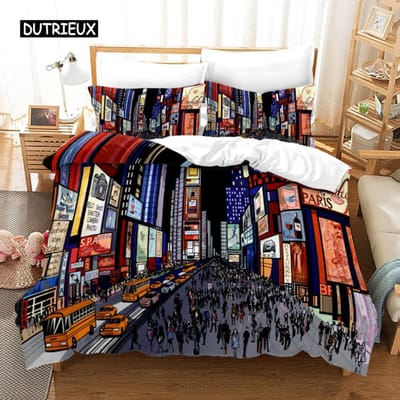 New York City Night View Beddengoedset Queen King Size Dekbedovertrek / Dekbedovertrek Kussensloopset Zacht Huistextiel Beddengoed AU Single(140x210cm)