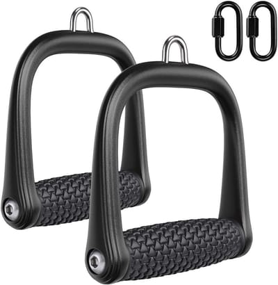 Gym Handgrepen voor Kabelmachine, 2 Stuks Triceps Pulley Grip D Handvat voor Fitness, Oefenbanden en Krachttraining met Carabiner en Driehoekpatroon