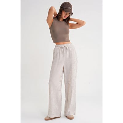 Hoge Taille Gestreepte Joggingbroek met Touwtjes