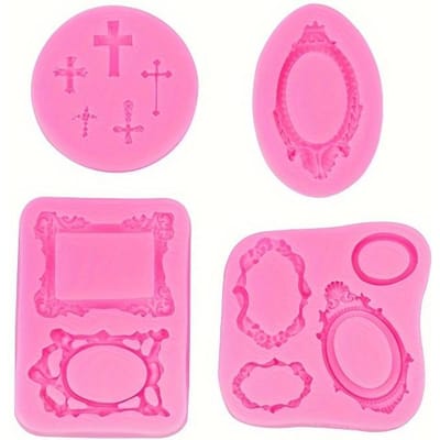 1set/4pcs Moule en Silicone Croix Européenne en Relief Bord Fondant, Décoration de Gâteau Argile Accessoires Coulants, Accessoires de Décoration Chocolat pour la Pâtisserie Pack of 4