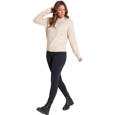 Be You Dames-trui met ronde hals en lange mouwen in parelmoer (Crème)