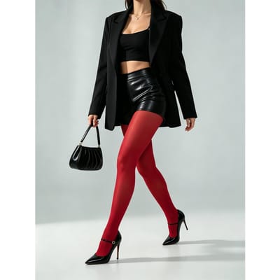 Collants Rouge Vif Mat Semi-Transparents Taille Haute Doux Élégants pour Bureau Fête Toutes Saisons S black