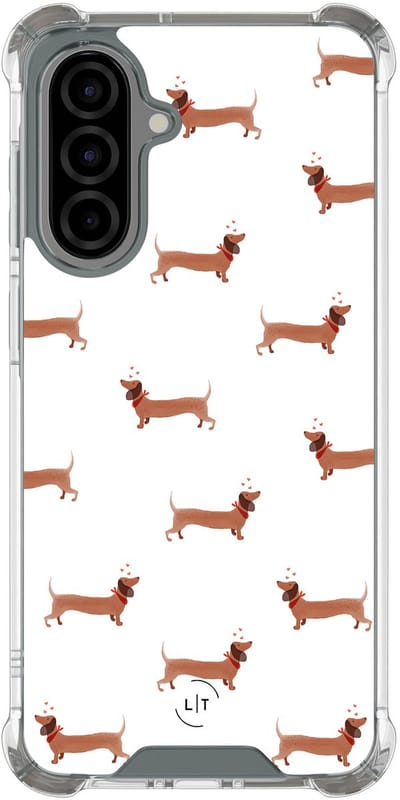 Shockproof hoesje - Geschikt voor Samsung Galaxy A56 - Teckels - Extra sterke case - TPU/polycarbonaat - Print / Illustratie - Bruin, Transparant