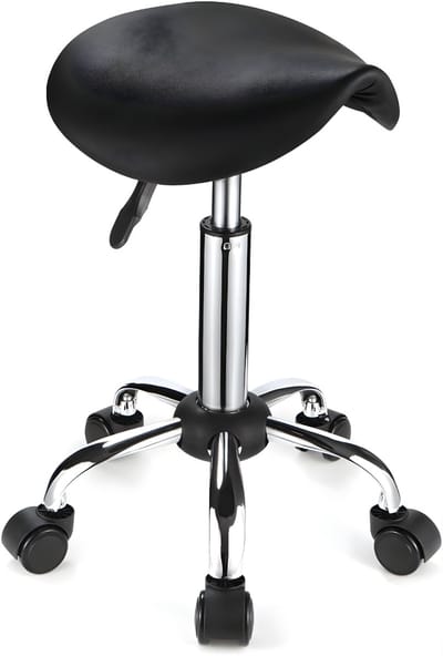 DYNA® Zadelkruk - Zadelkruk Op Wielen - Tabouret - Zwart - 34cm x 39cm x 65cm