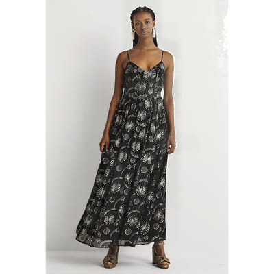 Boden Metallic Jacquard Maxi Dress Bla Maat: 10P | Maxi Jurken Outlet | Dames | Zwart