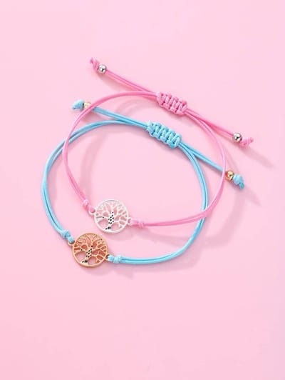 Bixorp Friends Vriendschapsarmbandjes voor 2 met Levensboom - Roze | Blauwe Bandjes - BFF Armband