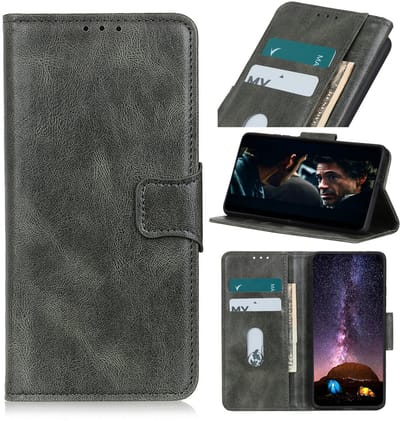 Zakelijke Book Case Telefoonhoesje Geschikt voor de iPhone 12 Mini - Portemonnee Hoesje - Pasjeshouder Wallet Case - Donker Groen