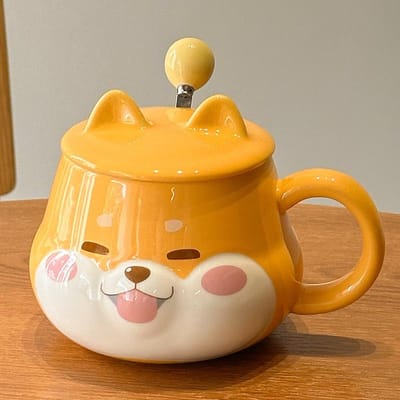 Cartoon Schattige Shiba Inu Keramische Beker met Deksel Hoge Waarde Waterbeker Souvenir Cadeau Mok Creatieve Beker Puppy 420ml