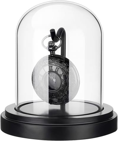 4.5x4.3 inch Pocket Watch Display Case met Zwart Glazen Koepel en Houten Basis voor Horloges, Medailles en Verzamelobjecten