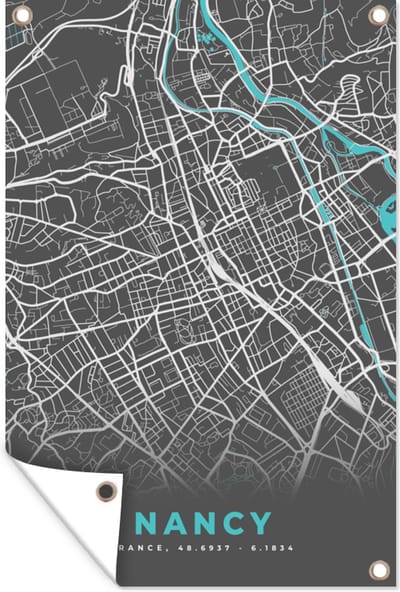 Muurdecoratie Nancy - Frankrijk - Plattegrond - Kaart - Stadskaart - 120x180 cm - Tuinposter - Tuindoek