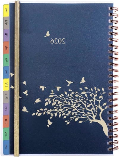 2026 Jaarplanner A5 met Spiral Binding, Maandtabs, Notities, Contacten en Wachtwoorden - Perfect voor School, Gezinsplanning en Kantoororganisatie