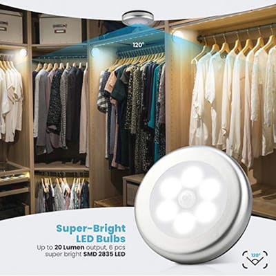 Draadloze Bewegingssensor Nachtlampen - 6 Pack Batterij Aangedreven LED Lampjes voor Kasten, Garderobe, Hal en Trappen