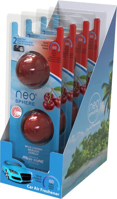 Neo-Sphere Autoparfum - Cherry/Rood – Auto luchtverfrisser voor ventilatierooster - 8 stuks (4 Duopacks) – Langdurige frisheid tot 16 maanden