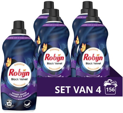 Robijn - Klein & Krachtig Wasmiddel Black Velvet 39 Wasbeurten - 4 x 1,19 liter - Voordeelverpakking