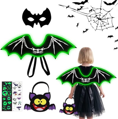 Meisjes Halloween Kostuum met Vleugels - Schattige Bat Outfit voor Feestjes en Verkleedpartijen