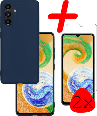 Hoesje Met 2x Screenprotector - Geschikt voor Samsung Galaxy A04s - Sterk & Shockproof - Back Cover - Siliconen Case - Telefoon Hoes - Donkerblauw