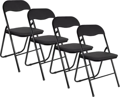 EASTWALL Klapstoel Premium – 4 Stuks – Vouwstoel – Bijzetstoel Binnen – tot 120 kg belastbaar – 43cm zithoogte - Staal/katoen/PVC - Zwart
