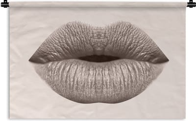 Wandkleed - Wanddoek - Lippen - Pastel - Grijs - 150x100 cm - Wandtapijt