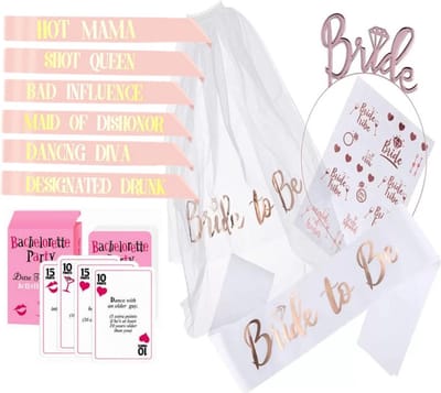 FeestmetJoep® vrijgezellenfeest - Bride to be 29-delig feestpakket Vrijgezellenfeest vrouw - Team bride - Bride to be sjerp - Bride to be sluier - Vrijgezellenfeest met het hele bride team - Team bride sjerp - Bride to be 7 personen