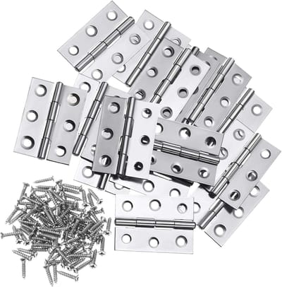 Oneay (16 stuks) Kleine deurscharnieren, vouwscharnieren, meubelbeslag, beslag voor pianokastdeuren, met schroeven (4,4 cm, zilver)