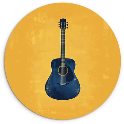 WallCircle® Wandcirkel 120x120 cm - Muurcirkel Gitaar - Akoestisch - Geel - Minimalistisch - Muurdecoratie woonkamer - Wanddecoratie slaapkamer - Kamer decoratie accessoires - Ronde schilderijen XXL