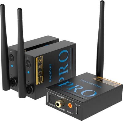 1Mii - Draadloze Audio Zender Ontvanger voor TV en PC, 2.4GHz met Ultra Lage Latentie, Hoge Kwaliteit Geluid voor Subwoofer en Actieve Speakers